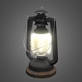 Vintage Candle Lantern Lamp With Black Metal Frame And Wooden Base Illuminated