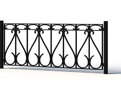 Decorative Black Iron Fence Featuring Ornate Curved Patterns For Outdoor Use 3d model