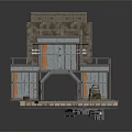 Modern Multi Level Building Model With Gray Concrete Orange Accents And Open Base