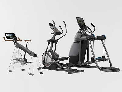 Modern Sports Equipment Including Exercise Bike Elliptical Trainer With Digital Screens And Ergonomic Design 3d model
