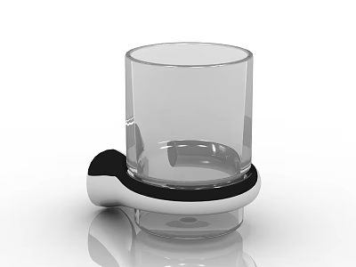 Bathroom Accessories Wall Mounted Transparent Glass Cup Holder With Black Silver Base And Modern Design 3d model