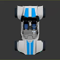 Modern Concept Car With White Body Blue Stripes Open Cockpit And Large Wheels