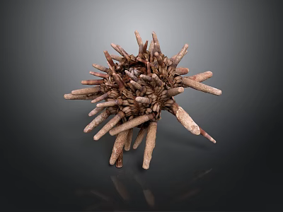 Wooden Sculpture with Intricate Spike Like Projections in Spherical Form Unique Artistic Design 3d model