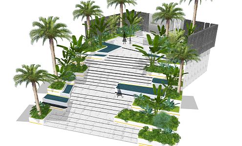 Modern Steps Platform Landscape Commercial Sinking Ladder Greening Landscape 3d model