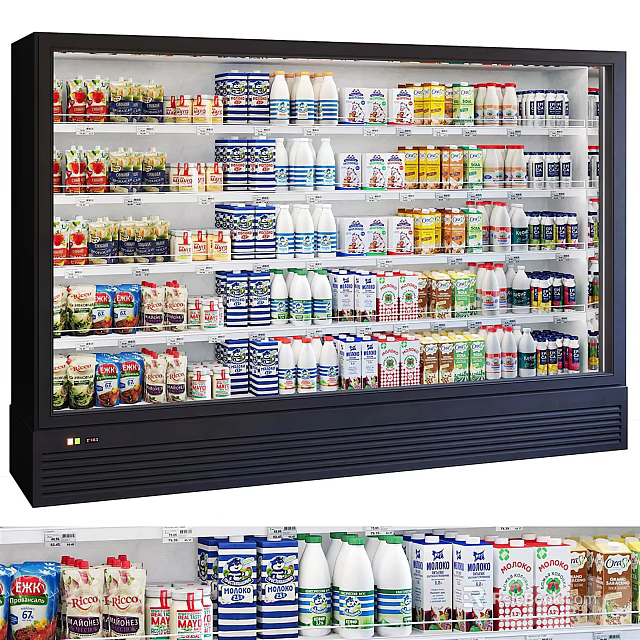 Commercial Upright Display Freezer Stocked With Various Beverages And Dairy Products 3d model 