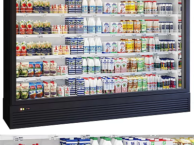 Commercial Upright Display Freezer Stocked With Various Beverages And Dairy Products 3d model
