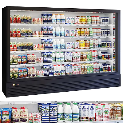 Commercial Upright Display Freezer Stocked With Various Beverages And Dairy Products 3d model