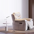 Single Light Leather Recliner Sofa with White Vertical Blinds Round Table Plant and Rug
