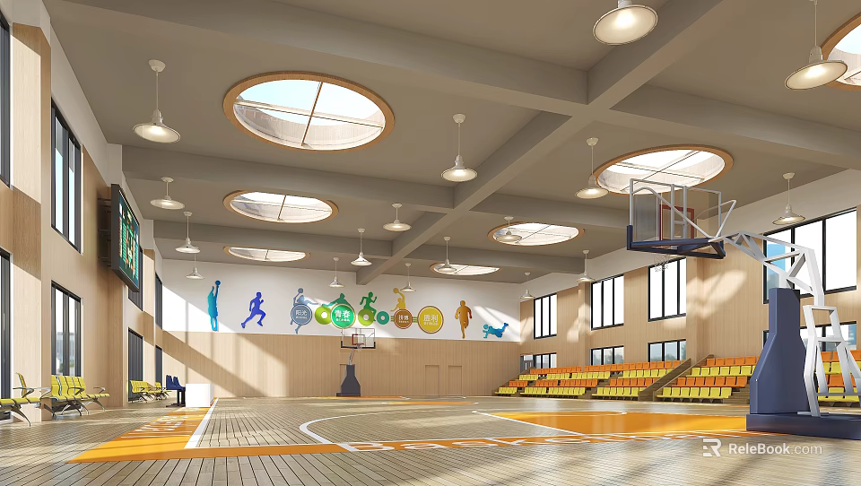 Modern Basketball Gymnasium With Skylights And Sports Decor 3d model 