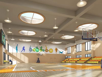 Modern Basketball Gymnasium With Skylights And Sports Decor 3d model