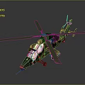 Detailed green military helicopter with main rotor tail rotor and transparent cockpit design