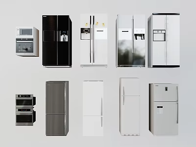 Various Styles of Refrigerators and Freezers in Black White Silver Color Designs 3d model