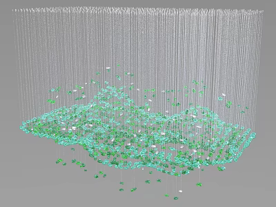 Elegant Green Crystal Chandelier With Hanging Strings And Cloud Shaped Design 3d model