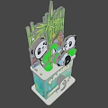 Panda Game Character With Bamboo Cross Sign And 100 Percent Pedestal Design