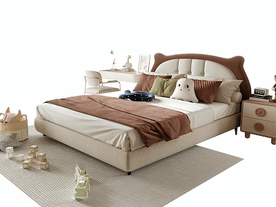 Playful Kids Room Interior Design With Comfortable Bed Toys Study Desk And Soft Rug 3d model