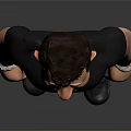 3D Man Character in Black T-Shirt Pants with Silver Necklace Bracelets Short Hair Gray Background
