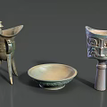 Ancient Bronze Sculptures Including Jue Vessel Plate And Gu With Intricate Carvings