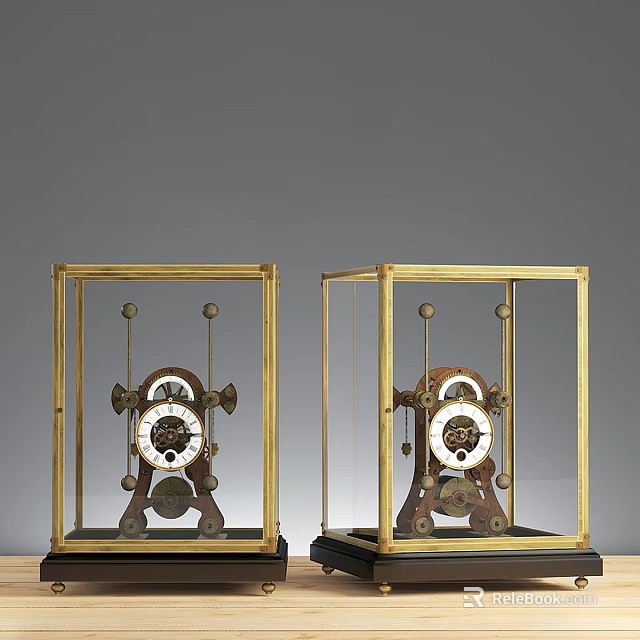 Two Glass Aquariums With Golden Frames And Black Bases Display Vintage Design 3d model 
