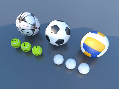 Assorted Sports Equipment Including Soccer Ball Volleyball Tennis Balls And Golf Balls 3d model