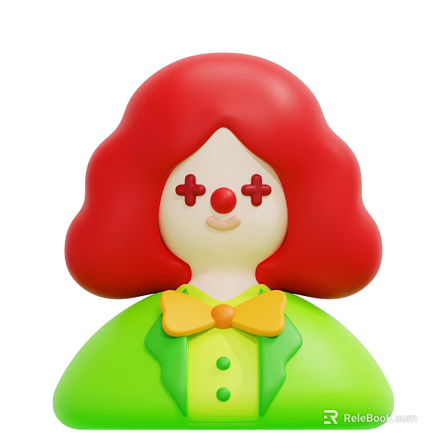 Cartoon Character Featuring Red Curly Hair Red Cross Cheeks Yellow Bow And Green Outfit 3d model 