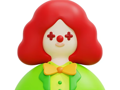 Cartoon Character Featuring Red Curly Hair Red Cross Cheeks Yellow Bow And Green Outfit 3d model