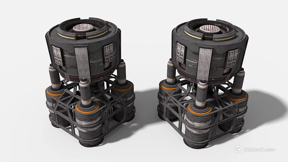 Industrial Equipment With Cylindrical Design Metal Frame And Orange Ring Details 3d model 