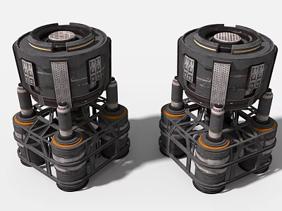 Industrial Equipment With Cylindrical Design Metal Frame And Orange Ring Details 3d model