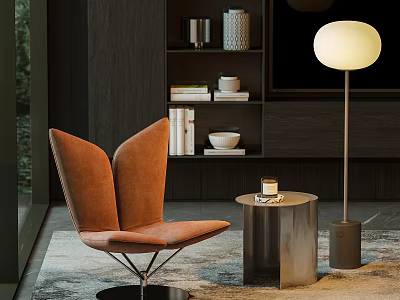 Modern Orange Accent Chair With Wingback Design And Side Table Floor Lamp In Contemporary Interior 3d model