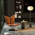 Modern Orange Accent Chair With Wingback Design And Side Table Floor Lamp In Contemporary Interior
