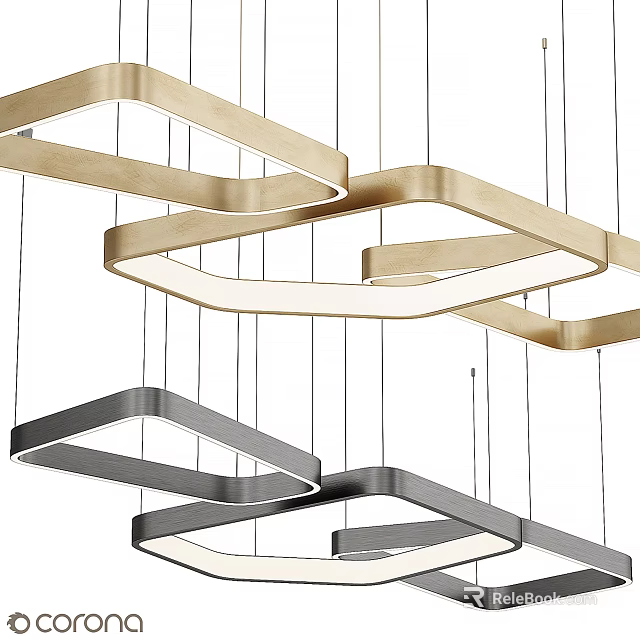 Modern Geometric Chandeliers With Gold Silver Metal Frames And Suspended LED Lighting 3d model 