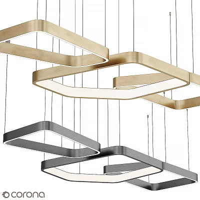 Modern Geometric Chandeliers With Gold Silver Metal Frames And Suspended LED Lighting 3d model