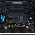 Modern KTV Interior Featuring Blue Neon Lights Curved Design and Comfortable Sofas 3d model