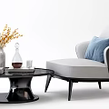 Casual Sofa Set With Gray Black Upholstery Blue Throw Pillows And Round Coffee Table Decorations