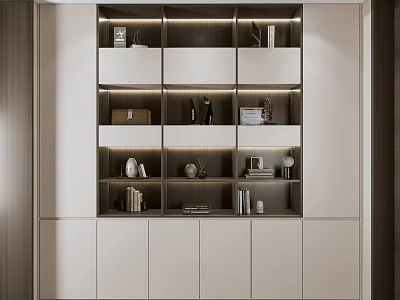 Modern Multi tiered Display Shelving With Built in Lighting And Decorative Items 3d model