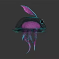 Glowing Pink And Blue Jellyfish Like Creature With Transparent Body And Big Eyes