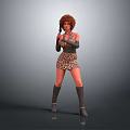 Stylish Woman With Curly Hair Wearing Leopard Print Mini Dress Black Gloves Knee High Boots
