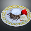 Warm Chocolate Lava Cake With Powdered Sugar Strawberry And Whipped Cream On Decorative White Plate