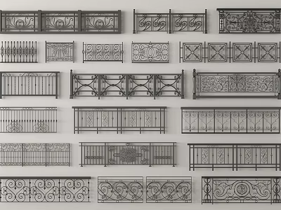 Assorted Decorative Metal Railings Featuring Various Ornate Patterns And Designs 3d model