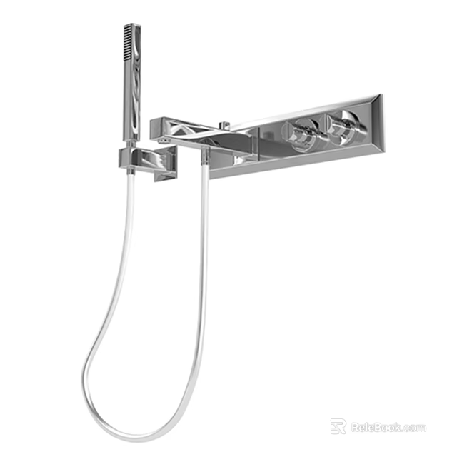 Modern Chrome Wall Mounted Shower Faucet With Handheld Sprayer And Polished Finish 3d model 