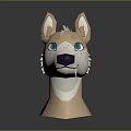 Light Brown Animal Head Sculpture Carving with Blue Eyes and Cartoon Style Features