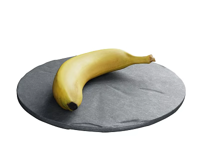 Yellow Banana Placed On Black Round Slate Plate For Fresh Fruit 3d model