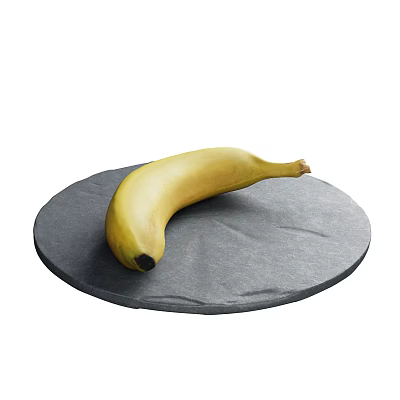 Yellow Banana Placed On Black Round Slate Plate For Fresh Fruit 3d model