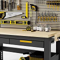 Organized Hardware Tools Workbench With Drawers Wall Mounted Tool Storage Various Wrenches Hammers And Saw 3d model