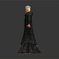 Man in Long Black Robe with Blonde Hair Standing on White Background
