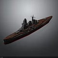 Detailed Warship Water Transport Model with Grey Superstructure Red Hull and Mast