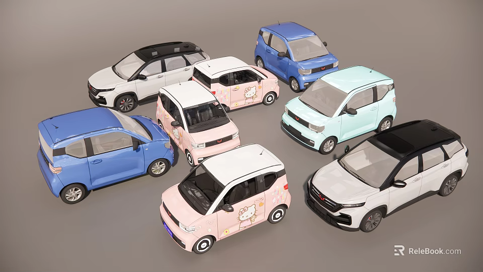 Colorful Small Cars Featuring Mini SUV Hatchback Models And Cute Designs 3d model 