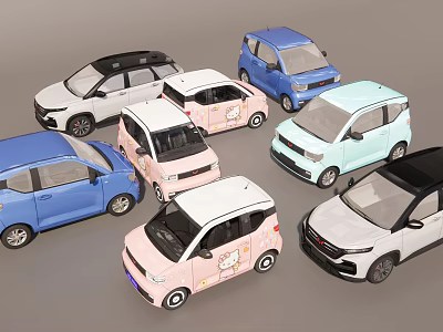 Colorful Small Cars Featuring Mini SUV Hatchback Models And Cute Designs 3d model