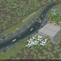 Aerial Planning of Xiaoxian Shengquan Ecological Sports Leisure Town with River Green Space and Stadium