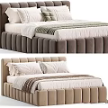 Modern Tufted Bed Frame with Soft Headboard and Light Colored Upholstery 3d model