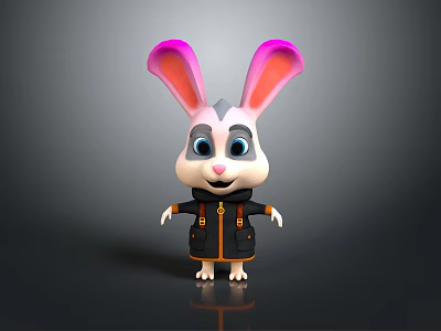 Cute Cartoon Rabbit Game Movie Character With Pink Ears Black Coat And Orange Accents 3d model
